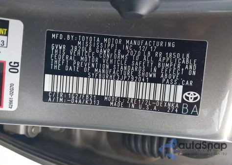 2018 Toyota Corolla Le z USA, uszkodzony, nr VIN 5YFBURHE3JP792041